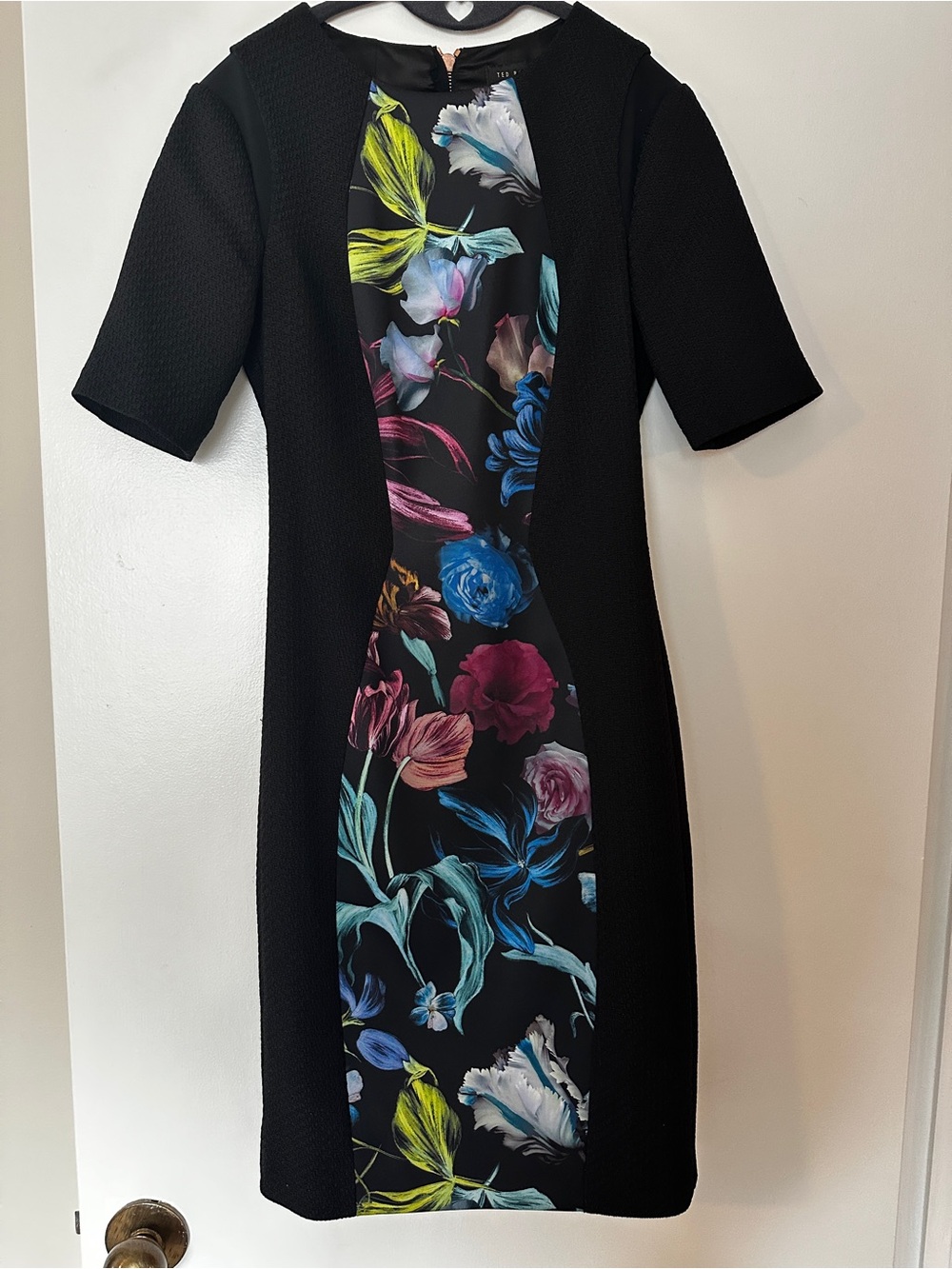 Ted Baker Black Midi Dress with Multi-Color Floral Panel